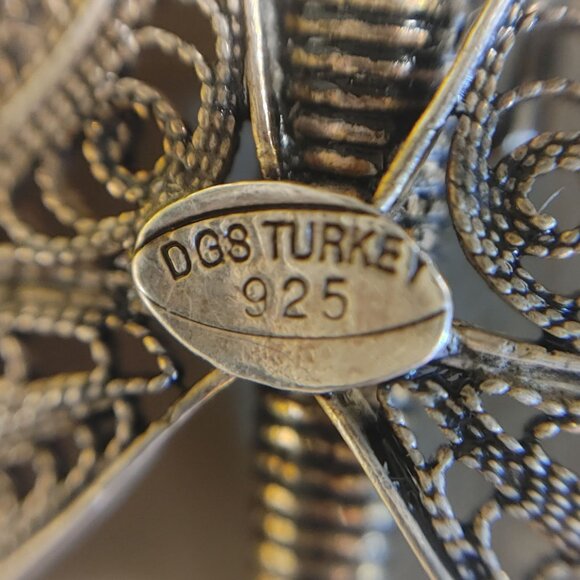 Filigree Butterfly Pendant Wheat Necklace Vintage Sterling Silver 925 From Turke - Picture 3 of 16